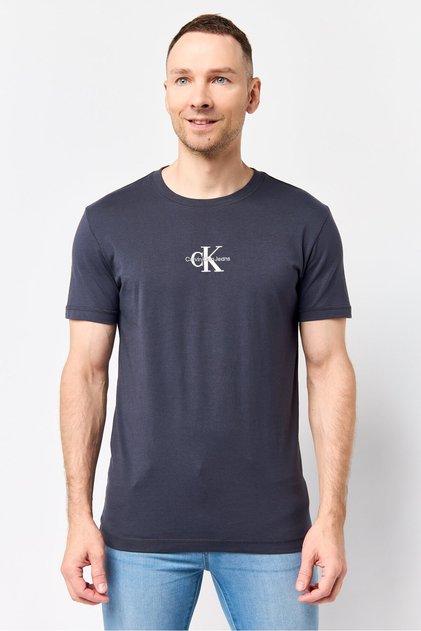 Jeans Men Crew Neck Short Sleeve Embroidered Logo T-Shirt, Dark Grey