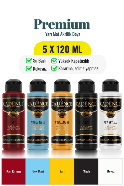 5x120 Premium Akrilik Boya Seti - Ana Renkler