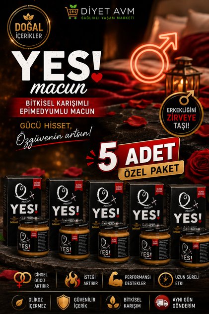 YES MACUN 240 GR KAVANOZ EPİMEDİUMLU GLİKOZSUZ BAŞAĞRISI YAPMAYAN GECKTRİCLİ VE SERTLEŞTRCİLİ ERKEK KUVVT MACUNU 5 ADET