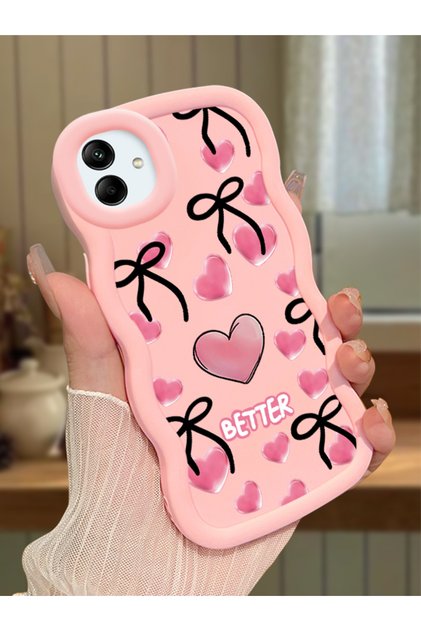 Samsung Galaxy A04 Compatible Case Camera Protector Pink Silicone Couple Phone Case Heart Pattern