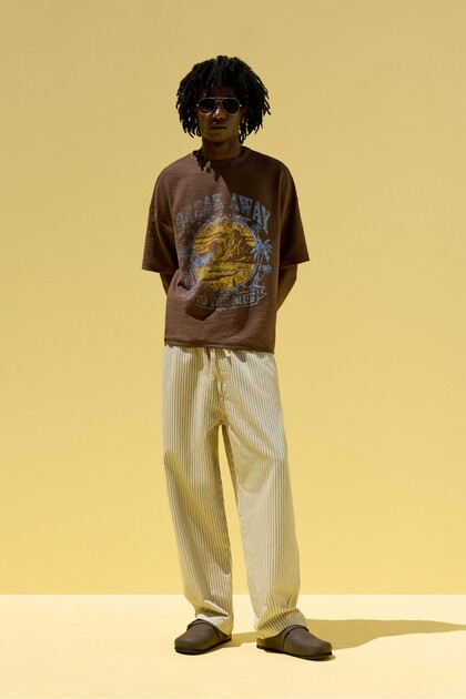 Çizgili baggy jogger jean