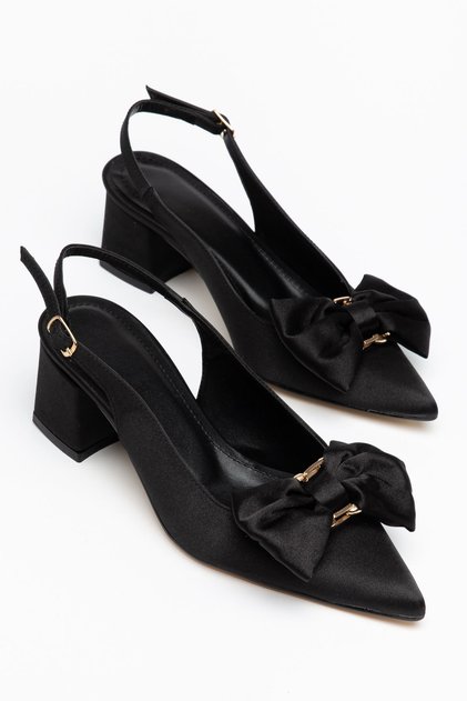 Liar Women's Black Satin Buckle Casual Classic Heeled Shoes