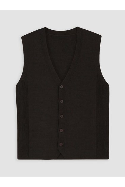 Lcwaikiki Classic Brown Regular Fit V-Neck Men's Knitwear Vest
