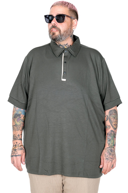 Mode XL Large Size T-Shirt Polo Collar U26581 Haki