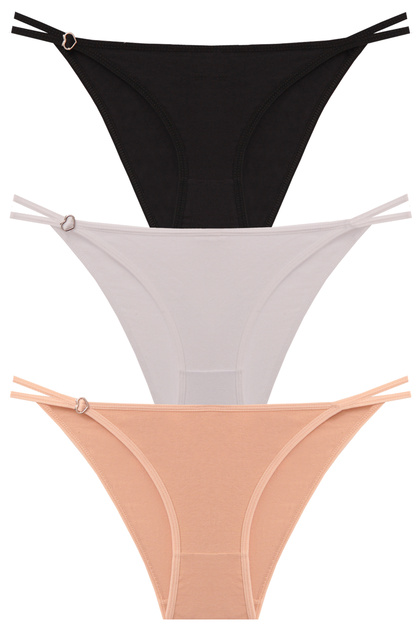 Pamuklu Beli Kalp Tokalı Slip 3'lü Paket pw-1449 -r/7/2