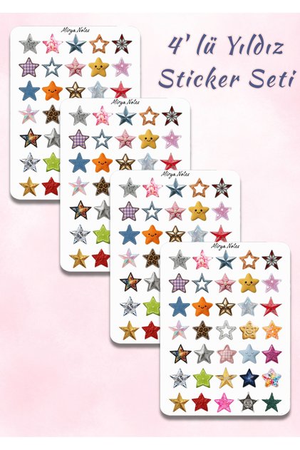 4'lü Yıldız Temalı Sticker Seti - Etiket - Çıkartma Bullet Journal, Ajanda, Planner İçin Uygun Set