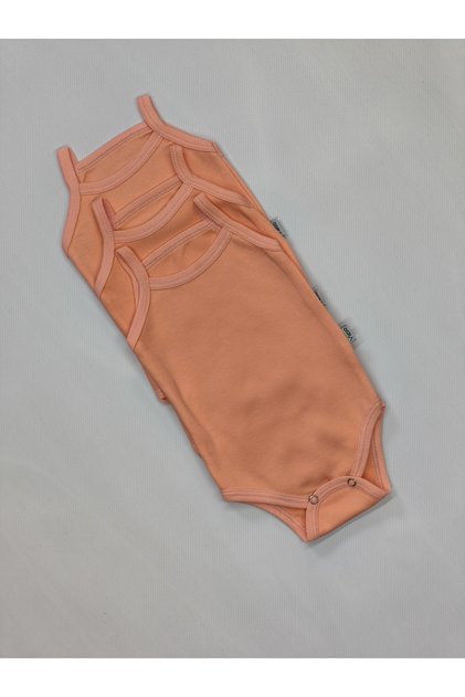 3-Piece Rope Strap Salmon Color 100% Cotton Baby Bodysuit with Snap Fasteners