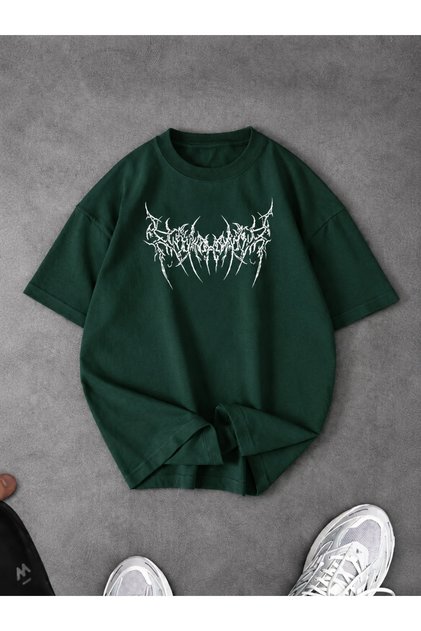 Men's Y2K Printed Oversized T-Shirt Green