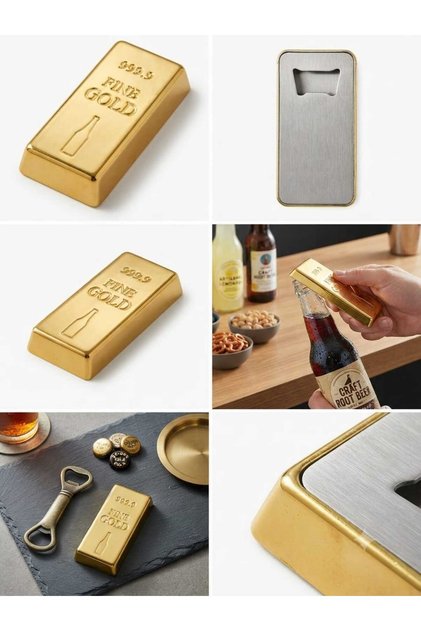 Ingot Design Bottle and Soda Opener - Decorative Kitchen Accessory and Gift