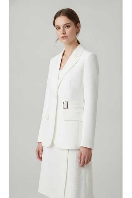 Kadın Belden Kemer ve Toka Detaylı Klasik Yaka Şık Blazer Ceket
