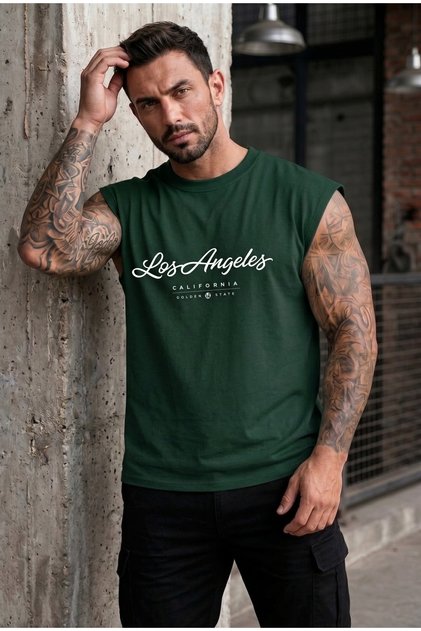 Men's Golden Los Angeles Zero Sleeve Crew Neck T-Shirt