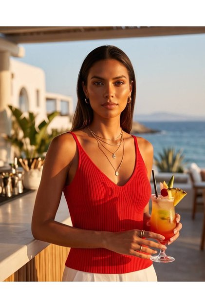 Summer Thin Strap V-Neck Knitwear Blouse