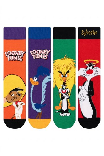 Licensed Slyvester Road Runner Speedy Gonzales Men's Socks 4-Pack Adult Cotton Socks Daily Socks Gift Socks Lt21521