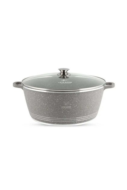 Life Smile 36 cm Oven-Safe Granite Coating Cooking Pot with Glass Lid -Gray