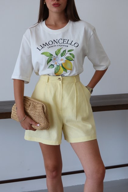 Yellow Linen Shorts - 2Y1665