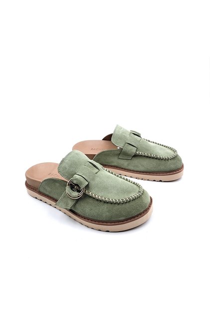 Genuine Suede Leather Women's Anatomical Sole Avocado Green Closed Toe Sabo Slippers