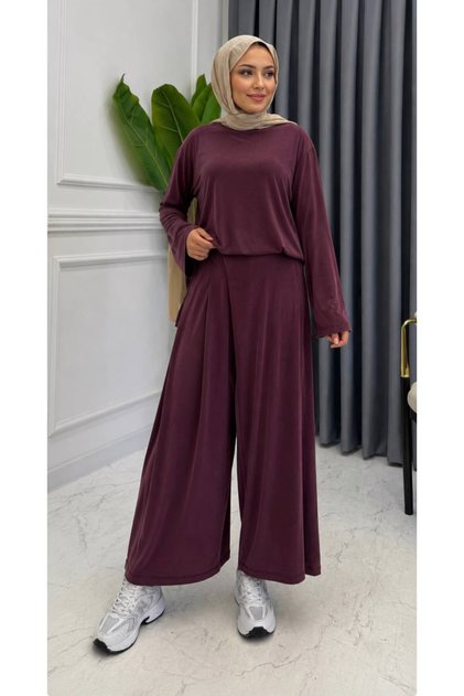 Premium Kupra Kumaş Şalvar Model Pantolonlu Takım – Mürdüm & Haki | S-M-L