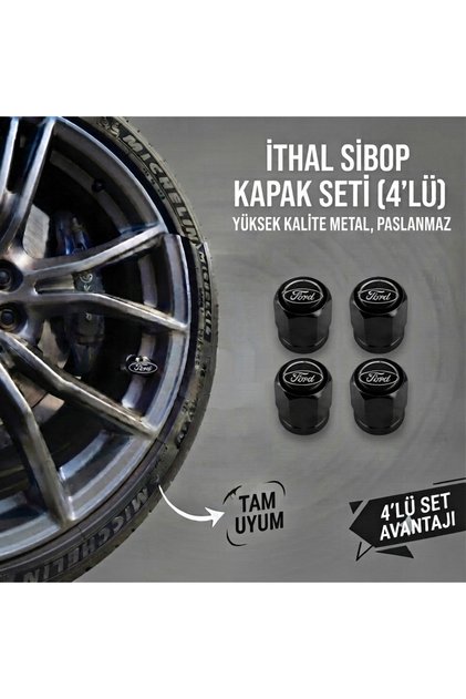 Foörd Focus ile Uyumlu Logolu Alüminyum Siyah Altıgen Sibop Kapak Seti