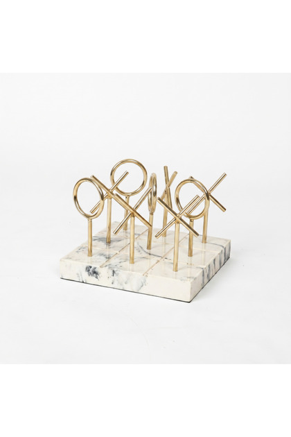 Game X.O. Risen White Marble and Gold and White Pieces Gold 18X18X14 cm