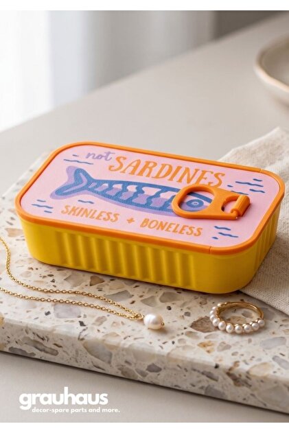 Sardine Cans Sardines Jewelry Box - Pink & Yellow Ring, Earring, and Accessory Organizer
