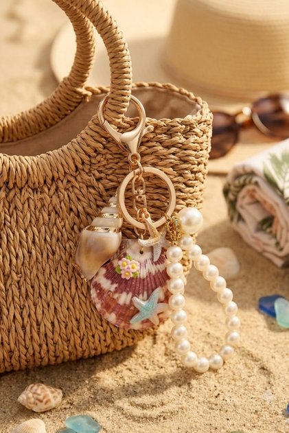 Pearl Detailed Seashell and Snail Figured Keychain Bag Charm