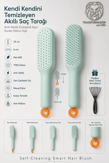Self-Cleaning Smart Hair Comb - Anti-Static Scalp Massage Comb, Easy-Clean Detangling Flexible Silicone Toothed Hairbrush 723373