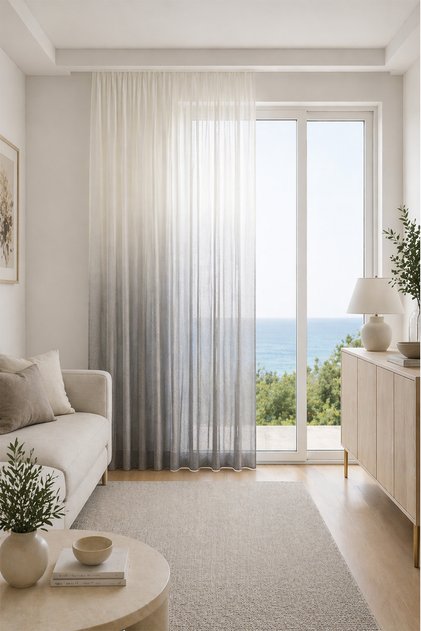 Avior Gradient Gray Custom Size Tulle Curtain 280X270 1X2 Pleat