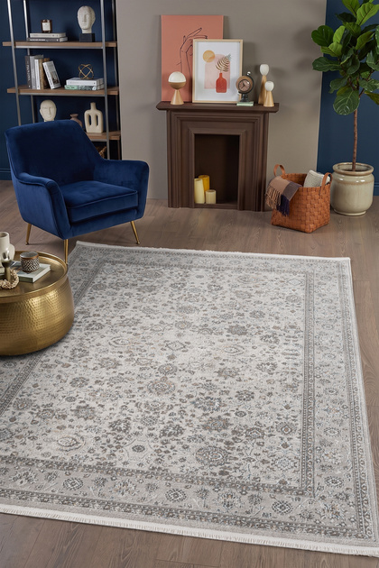 Milas Krem Etnik Desenli Otantik Retro Halı Eskitme Efektli Dokuma Salon Mutfak ve Kesme Yolluk