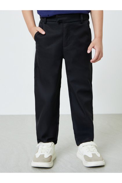 Boys Black Regular Fit Solid Pants With Side Pocket