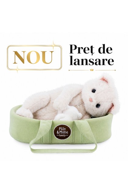 Millie - Pisica de plus premium, handmade, pui ascuns, geanta si cutie cadou, 40 cm