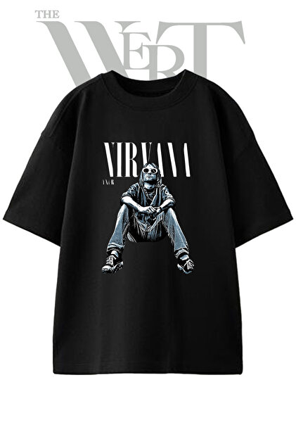 Kurt Cobain Design Printed Unisex Black Oversize T-Shirt