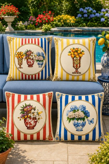 Flowers in a Vase Patterned 4-Piece Throw Pillow Cover Set