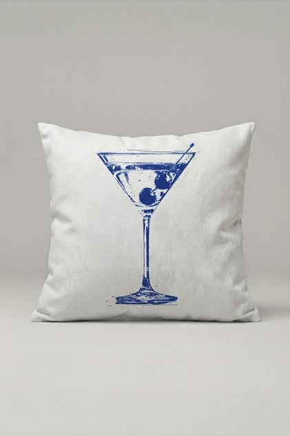 Blue Martini Glass Patterned Cushion Cover 221 – Blue Martini Design 45X45 cm