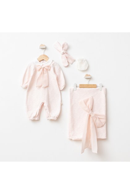 Lalisa Lace Bow Newborn Baby Girl Hospital Release Jumpsuit Blanket Set 0-3 Months