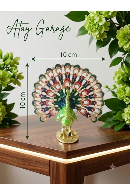 Lüks Taşlı Tavus Kuşu Tasarımlı Metal Takı Kutusu - Hediyelik Mini Mücevher Kutusu