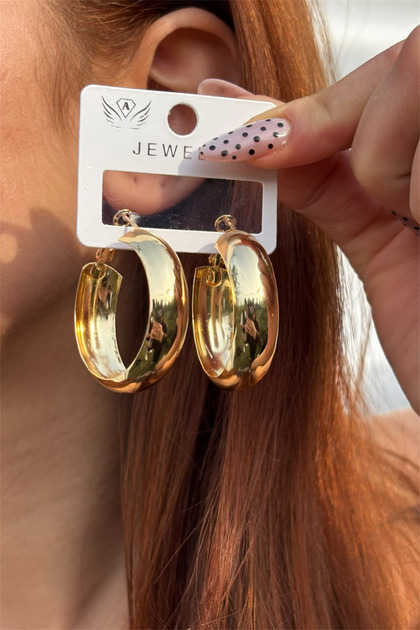 Gold Color Curved Oval Hoop Women's Earrings