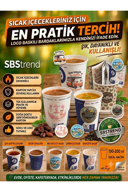 YENİ ÜRÜN Fuar Seminer Firmaya Özel Logo Baskı Tasarım 7 Oz (200 ml) 250 Adet Karton Bardak