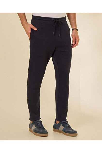 Men Navy Pique Interlock Track Pants