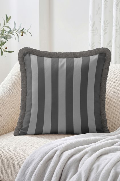 Vertical Stripes Modern Patterned Fringed Throw Pillow Cover - Striped Tassel Pillowcase