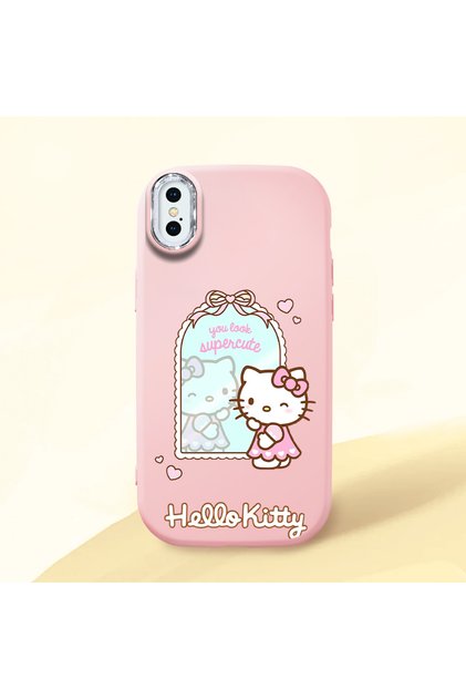 iPhone XS Compatible Case with Camera Protector Pink Silicone Couple Phone Case with Kitty Pattern