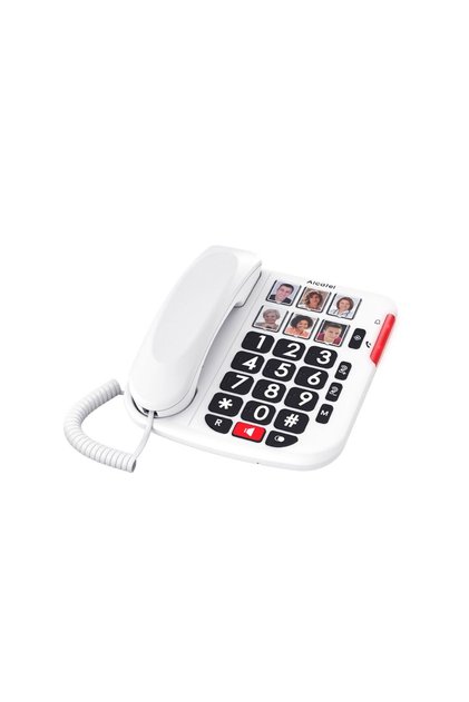 TMAX 10+ кабелен стационарен телефон, аналогов, големи бутони, 6 бързи памети със снимки, функция свободни ръце, звънец до 85 dB, усилване на звука, бял