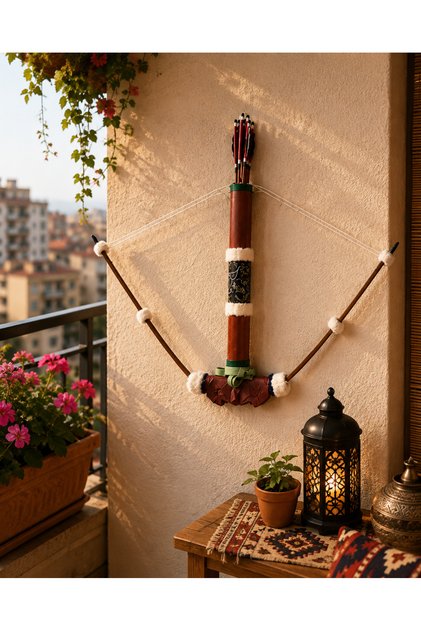 El Yapımı Dekoratif Ahşap Yay ve Ok Seti / Duvar Süsü Etnik ve Avcılık Temalı Aksesuar Hediyelik