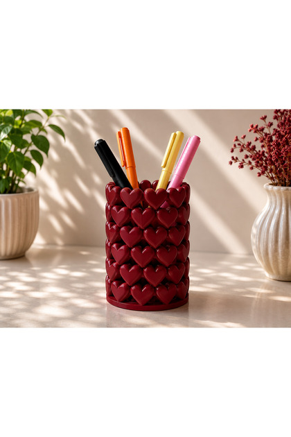 Decorative Heart Pen Holder – 3D Printed Desktop Pen Organizer | Office and Study Desk Organizer | 7X7X10 cm