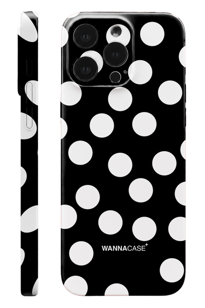 iPhone 14 Pro Max Black Polka Dot Essential Slim Full Covering Glossy Print Camera Protected Hard Phone Case