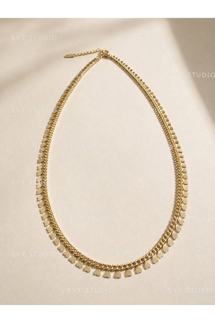 14K Gold Kaplama Kalp Desenli Kolye 316L Paslanmaz Çelik Kararmaz Antialerjen Kadın Kolye 40+5 cm Günlük Şık Takı