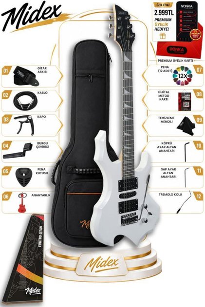 Force-WH Profesyonel Axel Kasa HSH Elektro Gitar Seti Beyaz