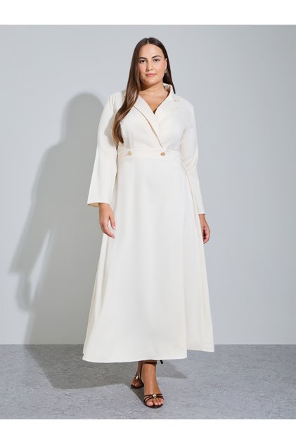 Plus Size Off White Double Breasted A-Line Maxi Dress