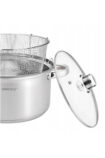 Oală cu coș pentru prăjit în baie de ulei, cu sită, pentru cartofi prăjiți, 5.5L 24cm