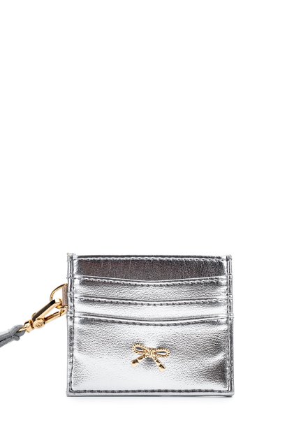 Multi-Compartment Leather Card Holder Wallet with Bow Accessory Bow Silver Patent Leather