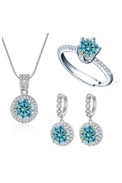 resizable blue 4CT D Color Moissanite Jewelry 925 Sterling Silver Necklace Ring Earring Set Women Fi